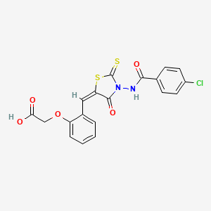 2-[2-[(E)-[3-[(4-chlorobenzoyl)amino]-4-oxo-2-sulfanylidene-1,3-thiazolidin-5-ylidene]methyl]phenoxy]acetic acid