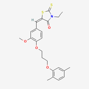 molecular formula C24H27NO4S2 B5254978 (5E)-5-[[4-[3-(2,5-dimethylphenoxy)propoxy]-3-methoxyphenyl]methylidene]-3-ethyl-2-sulfanylidene-1,3-thiazolidin-4-one 