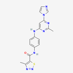 molecular formula C18H16N8OS B5255488 N-(4-{[6-(1H-imidazol-1-yl)-2-methyl-4-pyrimidinyl]amino}phenyl)-4-methyl-1,2,3-thiadiazole-5-carboxamide 