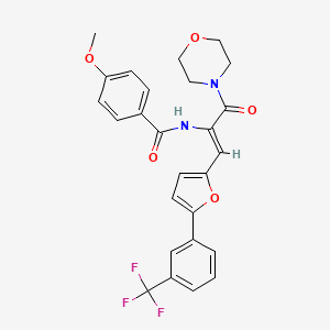 molecular formula C26H23F3N2O5 B5255574 4-methoxy-N-[(1Z)-3-(morpholin-4-yl)-3-oxo-1-{5-[3-(trifluoromethyl)phenyl]furan-2-yl}prop-1-en-2-yl]benzamide 