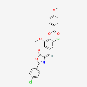 molecular formula C25H17Cl2NO6 B5255812 2-chloro-4-{[2-(4-chlorophenyl)-5-oxo-1,3-oxazol-4(5H)-ylidene]methyl}-6-methoxyphenyl 4-methoxybenzoate 