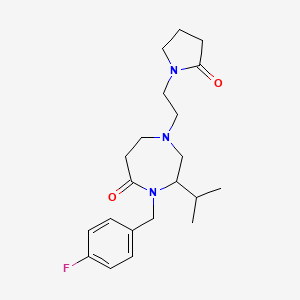 molecular formula C21H30FN3O2 B5255907 4-(4-fluorobenzyl)-3-isopropyl-1-[2-(2-oxopyrrolidin-1-yl)ethyl]-1,4-diazepan-5-one 