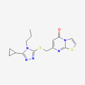 molecular formula C15H17N5OS2 B5256275 7-{[(5-cyclopropyl-4-propyl-4H-1,2,4-triazol-3-yl)sulfanyl]methyl}-5H-[1,3]thiazolo[3,2-a]pyrimidin-5-one 