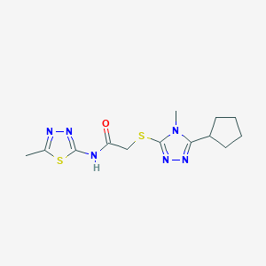 molecular formula C13H18N6OS2 B5256402 2-[(5-cyclopentyl-4-methyl-4H-1,2,4-triazol-3-yl)sulfanyl]-N-(5-methyl-1,3,4-thiadiazol-2-yl)acetamide 