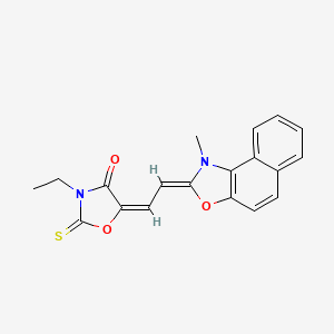 (5E)-3-ETHYL-5-{2-[(2Z)-1-METHYL-1H,2H-NAPHTHO[1,2-D][1,3]OXAZOL-2-YLIDENE]ETHYLIDENE}-2-SULFANYLIDENE-1,3-OXAZOLIDIN-4-ONE