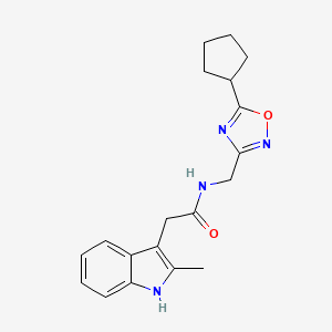 molecular formula C19H22N4O2 B5256635 N-[(5-cyclopentyl-1,2,4-oxadiazol-3-yl)methyl]-2-(2-methyl-1H-indol-3-yl)acetamide 