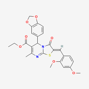 molecular formula C26H24N2O7S B5256857 ethyl (2Z)-5-(1,3-benzodioxol-5-yl)-2-(2,4-dimethoxybenzylidene)-7-methyl-3-oxo-2,3-dihydro-5H-[1,3]thiazolo[3,2-a]pyrimidine-6-carboxylate 