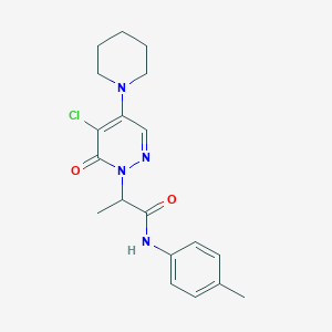 molecular formula C19H23ClN4O2 B5257193 2-[5-chloro-6-oxo-4-(1-piperidinyl)-1(6H)-pyridazinyl]-N-(4-methylphenyl)propanamide 