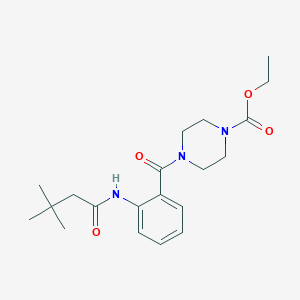 molecular formula C20H29N3O4 B5257312 ETHYL 4-{2-[(3,3-DIMETHYLBUTANOYL)AMINO]BENZOYL}TETRAHYDRO-1(2H)-PYRAZINECARBOXYLATE 