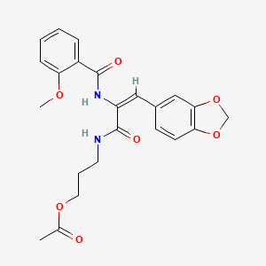 3-[[(E)-3-(1,3-benzodioxol-5-yl)-2-[(2-methoxybenzoyl)amino]prop-2-enoyl]amino]propyl acetate