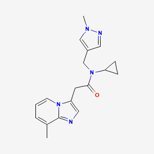 molecular formula C18H21N5O B5257658 N-cyclopropyl-2-(8-methylimidazo[1,2-a]pyridin-3-yl)-N-[(1-methyl-1H-pyrazol-4-yl)methyl]acetamide 