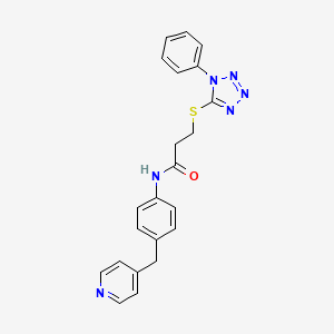 molecular formula C22H20N6OS B5257988 3-[(1-phenyl-1H-tetrazol-5-yl)thio]-N-[4-(4-pyridinylmethyl)phenyl]propanamide 