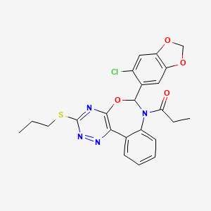 molecular formula C23H21ClN4O4S B5258128 6-(6-chloro-1,3-benzodioxol-5-yl)-7-propionyl-3-(propylthio)-6,7-dihydro[1,2,4]triazino[5,6-d][3,1]benzoxazepine 