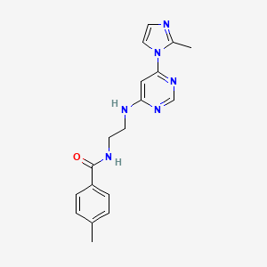 molecular formula C18H20N6O B5258164 4-methyl-N-(2-{[6-(2-methyl-1H-imidazol-1-yl)-4-pyrimidinyl]amino}ethyl)benzamide 