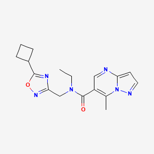 molecular formula C17H20N6O2 B5258341 N-[(5-cyclobutyl-1,2,4-oxadiazol-3-yl)methyl]-N-ethyl-7-methylpyrazolo[1,5-a]pyrimidine-6-carboxamide 