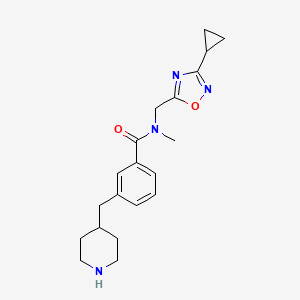 molecular formula C20H26N4O2 B5258551 N-[(3-cyclopropyl-1,2,4-oxadiazol-5-yl)methyl]-N-methyl-3-(4-piperidinylmethyl)benzamide hydrochloride 