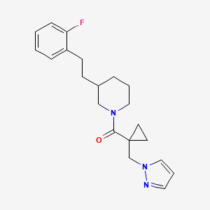 molecular formula C21H26FN3O B5258781 3-[2-(2-fluorophenyl)ethyl]-1-{[1-(1H-pyrazol-1-ylmethyl)cyclopropyl]carbonyl}piperidine 