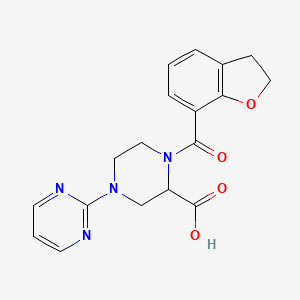 molecular formula C18H18N4O4 B5258824 1-(2,3-dihydro-1-benzofuran-7-ylcarbonyl)-4-pyrimidin-2-ylpiperazine-2-carboxylic acid 