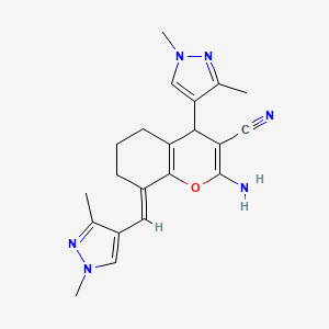 molecular formula C21H24N6O B5259165 2-amino-4-(1,3-dimethyl-1H-pyrazol-4-yl)-8-[(1,3-dimethyl-1H-pyrazol-4-yl)methylene]-5,6,7,8-tetrahydro-4H-chromene-3-carbonitrile 