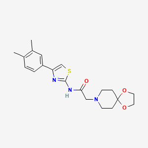 molecular formula C20H25N3O3S B5259206 N-[4-(3,4-dimethylphenyl)-1,3-thiazol-2-yl]-2-(1,4-dioxa-8-azaspiro[4.5]dec-8-yl)acetamide 