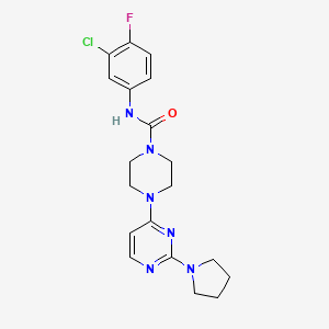 molecular formula C19H22ClFN6O B5259370 N-(3-chloro-4-fluorophenyl)-4-[2-(1-pyrrolidinyl)-4-pyrimidinyl]-1-piperazinecarboxamide 