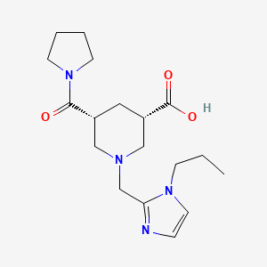 molecular formula C18H28N4O3 B5259688 (3S*,5R*)-1-[(1-propyl-1H-imidazol-2-yl)methyl]-5-(1-pyrrolidinylcarbonyl)-3-piperidinecarboxylic acid 