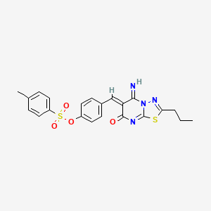 molecular formula C22H20N4O4S2 B5260055 4-[(5-imino-7-oxo-2-propyl-5H-[1,3,4]thiadiazolo[3,2-a]pyrimidin-6(7H)-ylidene)methyl]phenyl 4-methylbenzenesulfonate 