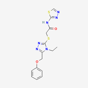 molecular formula C15H16N6O2S2 B5260806 2-{[4-ethyl-5-(phenoxymethyl)-4H-1,2,4-triazol-3-yl]sulfanyl}-N-(1,3,4-thiadiazol-2-yl)acetamide 