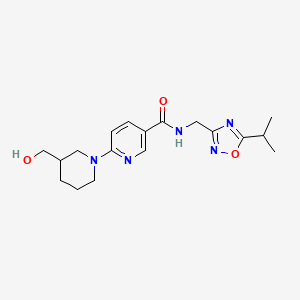 molecular formula C18H25N5O3 B5260997 6-[3-(hydroxymethyl)piperidin-1-yl]-N-[(5-isopropyl-1,2,4-oxadiazol-3-yl)methyl]nicotinamide 