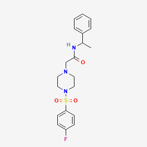 molecular formula C20H24FN3O3S B5261244 2-{4-[(4-fluorophenyl)sulfonyl]-1-piperazinyl}-N-(1-phenylethyl)acetamide 