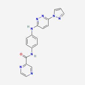 N-(4-{[6-(1H-pyrazol-1-yl)-3-pyridazinyl]amino}phenyl)-2-pyrazinecarboxamide