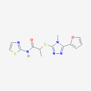 molecular formula C13H13N5O2S2 B5261316 2-{[5-(2-furyl)-4-methyl-4H-1,2,4-triazol-3-yl]thio}-N-1,3-thiazol-2-ylpropanamide 