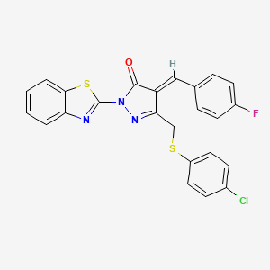 molecular formula C24H15ClFN3OS2 B5261527 2-(1,3-benzothiazol-2-yl)-5-{[(4-chlorophenyl)thio]methyl}-4-(4-fluorobenzylidene)-2,4-dihydro-3H-pyrazol-3-one 