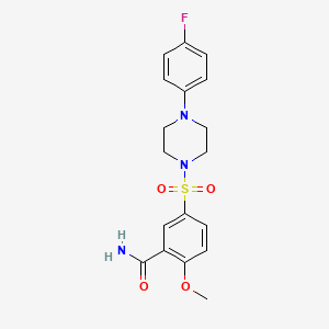 molecular formula C18H20FN3O4S B5261530 5-{[4-(4-fluorophenyl)-1-piperazinyl]sulfonyl}-2-methoxybenzamide 