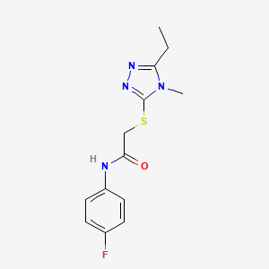 2-[(5-ethyl-4-methyl-4H-1,2,4-triazol-3-yl)thio]-N-(4-fluorophenyl)acetamide