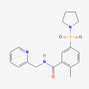 molecular formula C18H21N3O3S B5262302 2-methyl-N-(2-pyridinylmethyl)-5-(1-pyrrolidinylsulfonyl)benzamide 