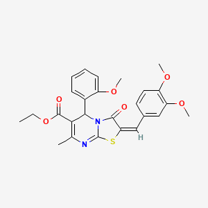 molecular formula C26H26N2O6S B5262673 ethyl 2-(3,4-dimethoxybenzylidene)-5-(2-methoxyphenyl)-7-methyl-3-oxo-2,3-dihydro-5H-[1,3]thiazolo[3,2-a]pyrimidine-6-carboxylate 