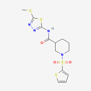 molecular formula C13H16N4O3S4 B5263318 N-[5-(methylthio)-1,3,4-thiadiazol-2-yl]-1-(2-thienylsulfonyl)-3-piperidinecarboxamide 