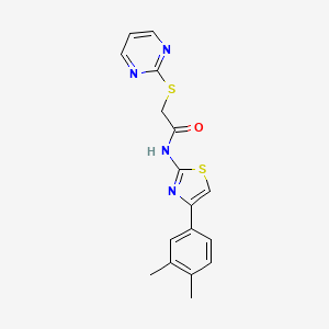 molecular formula C17H16N4OS2 B5265522 N-[4-(3,4-DIMETHYLPHENYL)-1,3-THIAZOL-2-YL]-2-(2-PYRIMIDINYLSULFANYL)ACETAMIDE 