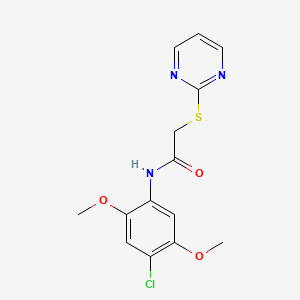 N-(4-CHLORO-2,5-DIMETHOXYPHENYL)-2-(2-PYRIMIDINYLSULFANYL)ACETAMIDE