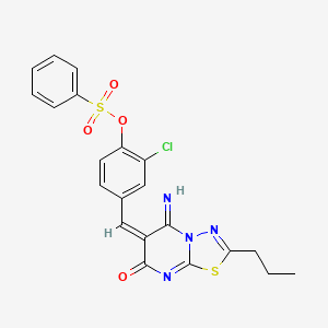 molecular formula C21H17ClN4O4S2 B5267329 [2-chloro-4-[(E)-(5-imino-7-oxo-2-propyl-[1,3,4]thiadiazolo[3,2-a]pyrimidin-6-ylidene)methyl]phenyl] benzenesulfonate 