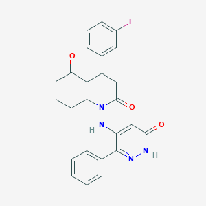 molecular formula C25H21FN4O3 B5267668 4-(3-FLUOROPHENYL)-1-[(6-OXO-3-PHENYL-1,6-DIHYDRO-4-PYRIDAZINYL)AMINO]-4,6,7,8-TETRAHYDRO-2,5(1H,3H)-QUINOLINEDIONE 