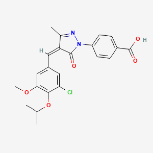 molecular formula C22H21ClN2O5 B5267857 4-[(4Z)-4-[(3-chloro-5-methoxy-4-propan-2-yloxyphenyl)methylidene]-3-methyl-5-oxopyrazol-1-yl]benzoic acid 