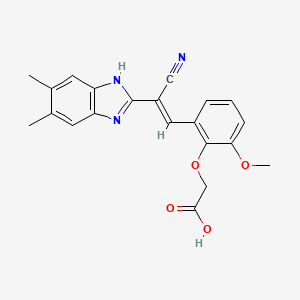 {2-[(E)-2-cyano-2-(5,6-dimethyl-1H-benzimidazol-2-yl)ethenyl]-6-methoxyphenoxy}acetic acid