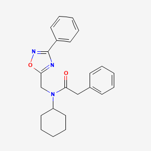 molecular formula C23H25N3O2 B5268033 N-cyclohexyl-2-phenyl-N-[(3-phenyl-1,2,4-oxadiazol-5-yl)methyl]acetamide 