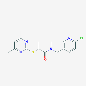 molecular formula C16H19ClN4OS B5268079 N-[(6-chloropyridin-3-yl)methyl]-2-[(4,6-dimethylpyrimidin-2-yl)thio]-N-methylpropanamide 