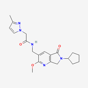 N-[(6-cyclopentyl-2-methoxy-5-oxo-6,7-dihydro-5H-pyrrolo[3,4-b]pyridin-3-yl)methyl]-2-(3-methyl-1H-pyrazol-1-yl)acetamide