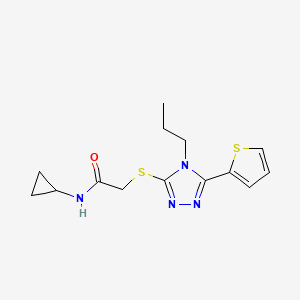 molecular formula C14H18N4OS2 B5268469 N-CYCLOPROPYL-2-{[4-PROPYL-5-(2-THIENYL)-4H-1,2,4-TRIAZOL-3-YL]SULFANYL}ACETAMIDE 