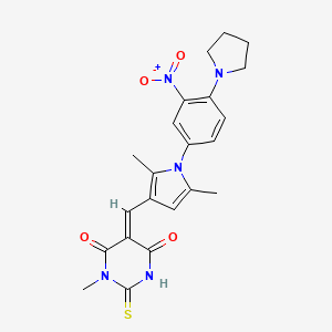 molecular formula C22H23N5O4S B5269174 (5E)-5-[[2,5-dimethyl-1-(3-nitro-4-pyrrolidin-1-ylphenyl)pyrrol-3-yl]methylidene]-1-methyl-2-sulfanylidene-1,3-diazinane-4,6-dione 