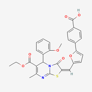 4-[5-[(E)-[6-ethoxycarbonyl-5-(2-methoxyphenyl)-7-methyl-3-oxo-5H-[1,3]thiazolo[3,2-a]pyrimidin-2-ylidene]methyl]furan-2-yl]benzoic acid